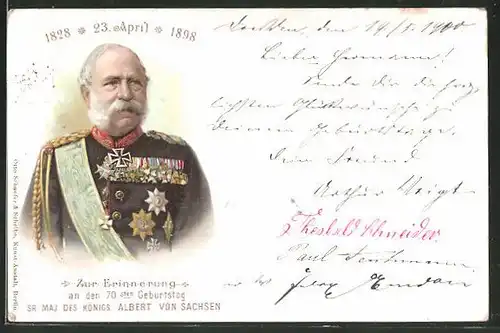 Lithographie 70. Geburtstag von König Albert von Sachsen 1898