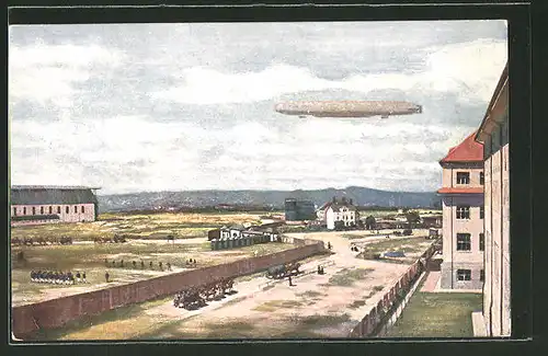 Künstler-AK Dresden, Ersatz-Abt. d. Telegraphen-Btls. Nr. 7, Zeppelin