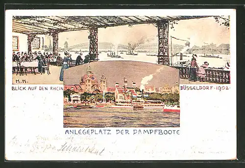 AK Düsseldorf, Ausstellung 1902, Blick auf den Rhein, Anlegeplatz der Dampfboote