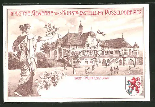 Lithographie Düsseldorf, Industrie-, Gewerbe- und Kunst-Ausstellung 1902, Haupt-Weinrestaurant