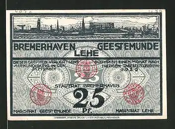 Notgeld Geestemünde 1920, 25 Pfennig, Hafenmotiv, Fische