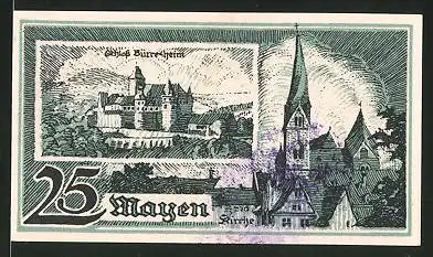 Notgeld Mayen 1921, 25 Pfennig, Schloss Bürresheim und Ortsansicht