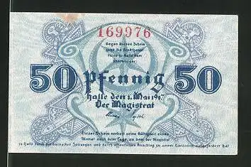 Notgeld Halle 1920, 50 Pfennig, Stadtwappen, die fünf Türme