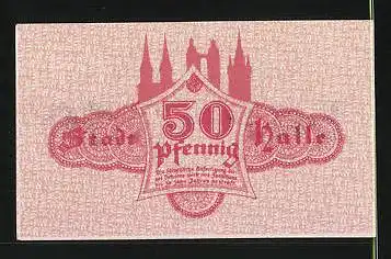 Notgeld Halle 1920, 50 Pfennig, Stadtwappen, die fünf Türme