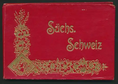 Leporello-Album Sächsische Schweiz, mit 21 Lithographie-Ansichten, Tetschen, Blasewitz, Wehlen, prächtiger Einband