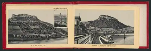 Leporello-Album Sächsische Schweiz, mit 21 Lithographie-Ansichten, Tetschen, Blasewitz, Wehlen, prächtiger Einband