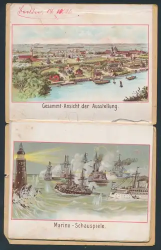Leporello-Album Berlin, mit 8 Lithographie-Ansichten, Gewerbe-Ausstellung 1896, Kolonialausstellung, prunkvoller Einband