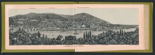 Leporello-Album Heidelberg, mit 14 Lithographie-Ansichten, Panorama, Hotel Bellevue, Bergbahn, schöner Einband