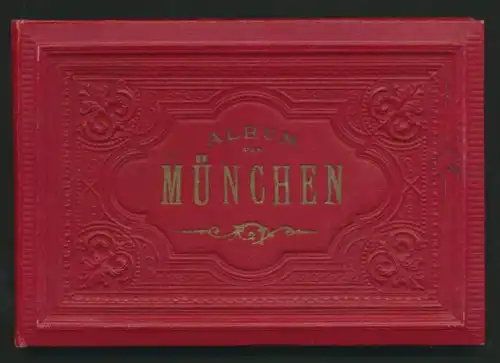 Leporello-Album München, mit 30 Lithographie-Ansichten, Karlsplatz, Feldherrnhalle, Hofbräuhaus, verzierter Einband
