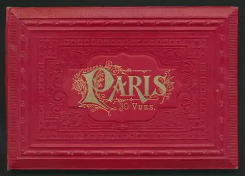 Leporello-Album Paris, mit 30 Lithographie-Ansichten, Grand Opera, Notre Dame, Panthéon, schöner Einband