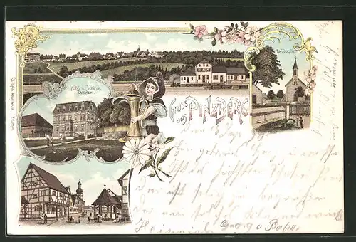 Lithographie Pinzberg, Hotel Zametzer, Mariakapelle, Bahnhof