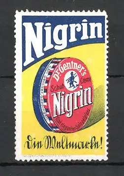 Reklamemarke Göppingen, Nigrin Schuhcreme Dr. Gentner's, Dose Schuhputz