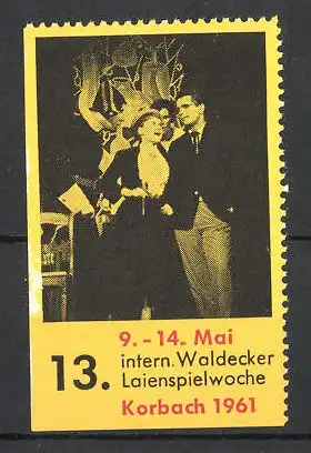 Reklamemarke Korbach, 13. Int. Waldecker Laienspielwoche 1961, Bühnenszene