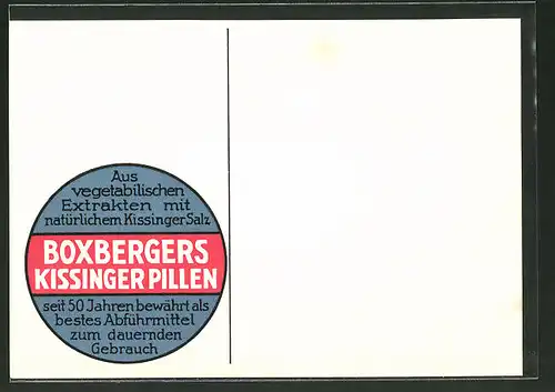 AK Bad Kissingen, Reklame für Medikament "Boxbergers Kissinger Pillen"