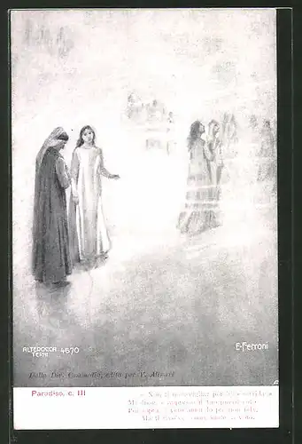 Künstler-AK Divina Comedia, Purgatorio, c. III, Non ti meravigliar perch'io..., Dante Alighieri