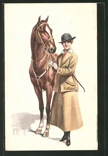 Künstler-AK sign. Vittorio Rappini: junge Frau mit Pferd