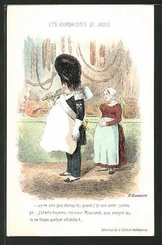 Künstler-AK sign. Honore Daumier: Les Humoristes de jadis, Dicker Soldat mit Schlachterschürze