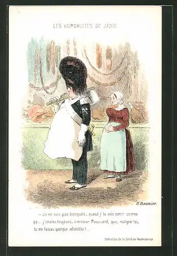 Künstler-AK sign. Honore Daumier: Soldat trägt eine Schürze