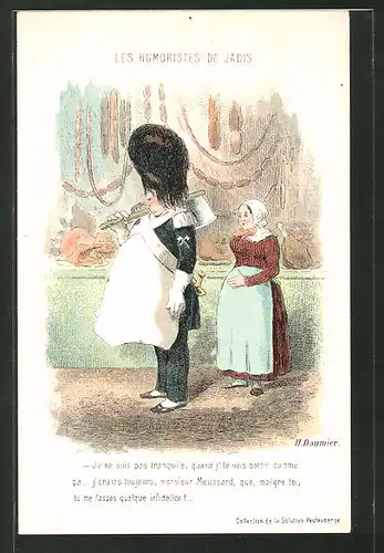 Künstler-AK sign. Honore Daumier: Dicker Soldat trägt eine Schürze
