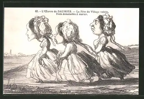 Künstler-AK sign. Honore Daumier: Fete du Village voisin, Trois demoiselles a marier
