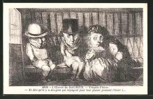 Künstler-AK sign. Honore Daumier: Croquis d'hiver, et dire qu'il y a des gens qui voyagent...