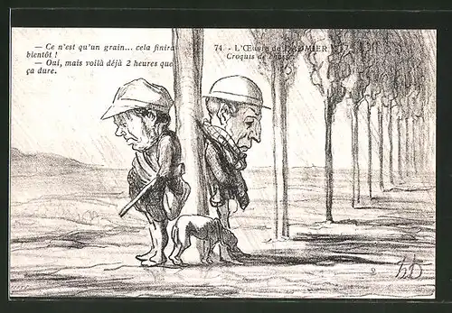 Künstler-AK sign. Honore Daumier: Croquis de chasse, Jäger mit Hund
