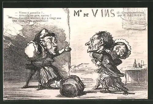 Künstler-AK sign. Honore Daumier: Croquis parisiens, streitende Männer