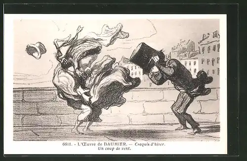 Künstler-AK sign. Honore Daumier: Croquis d'hiver, un coup de vent