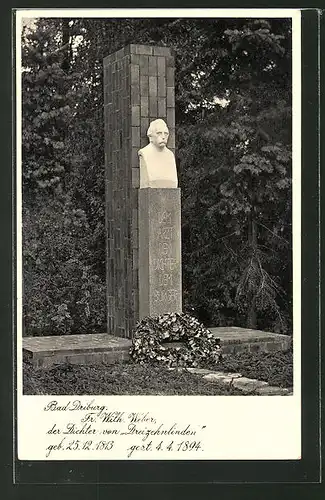 AK Bad Driburg, Statue Fr. Wilh. Weber, der Dichter von "Dreizehnlinden"