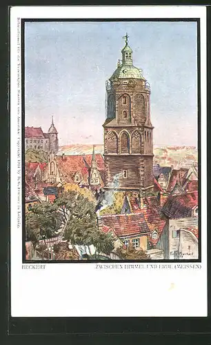 Künstler-AK Fritz Beckert: Meissen, Ortspartie aus der Vogelschau