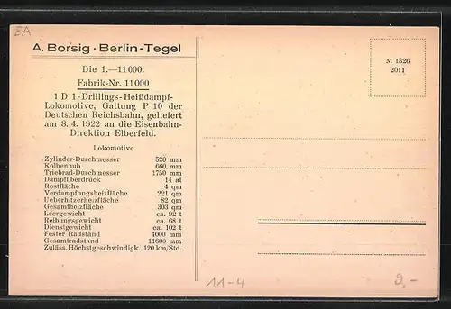 AK A. Borsig, Berlin-Tegel, 1 D 1-Drillings-Heissdampf-Lok, Eisenbahn-Direktion Elberfeld