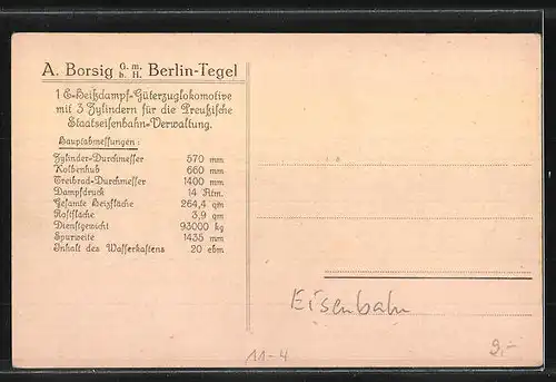 AK A. Borsig, Berlin-Tegel, 1 E-Heissdampf-Güterzuglok..., 5566