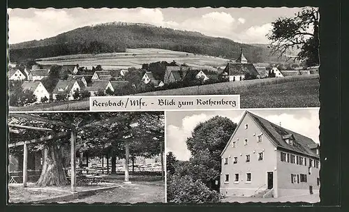 AK Kersbach, Panorama mit Rothenberg, Gasthaus zur Linde und Garten
