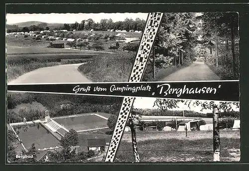 AK Berghausen, Campingplatz, Ortsmotiv und Bergbad