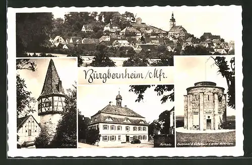 AK Burgbernheim, Krieger-Ehrenmal, Rathaus und Seilerturm