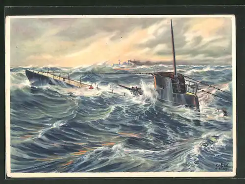 Künstler-AK K. Blossfeld: Auftauchendes U-Boot