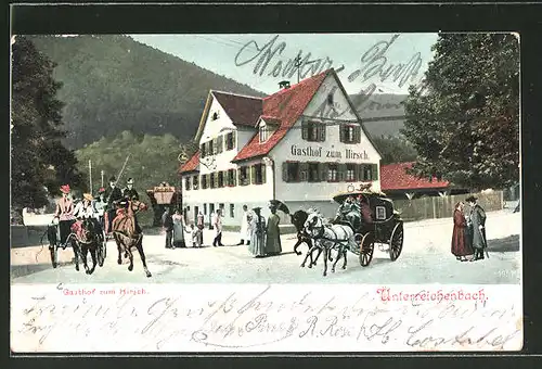 AK Unterreichenbach, Gasthof zum Hirsch, Pferdekutsche