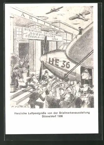 AK Düsseldorf, Rheinische Briefmarken-Ausstellung 1936, Flugzeuge