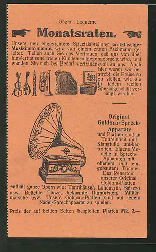AK Berlin-Kreuzberg, Jonass & Co, Belle -Alliance Str. 3, Original Goldora-Sprech-Apparate, Grammophon