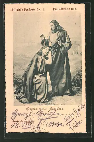 AK Passionsspiele 1900, Christus segnet Magdalena, Ganzsache Bayern PP15 /C29 /01