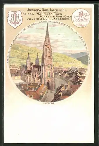 Lithographie Freiburg, Junker & Ruh, Karlsruhe, Frigga - Nähmaschinen, Öfen und Gaskocher