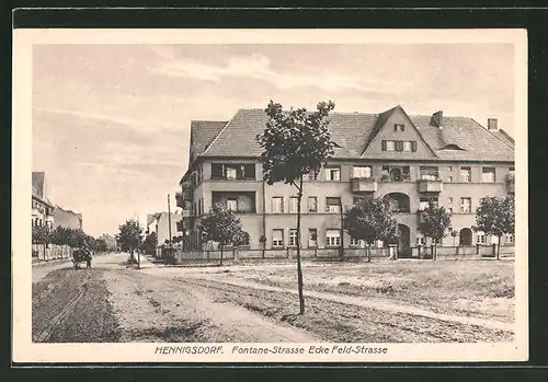 AK Hennigsdorf, Blick in die Fontane-Strasse Ecke Feld-Strasse