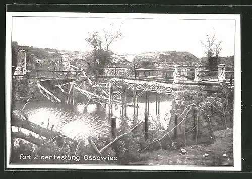AK Ossowiec, zerstörte Kehlbrücke im Fort 2 der Festung