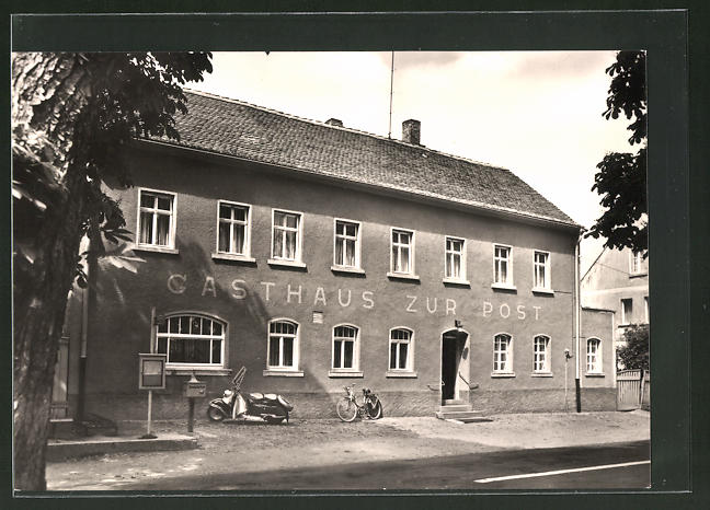 AK Schmannewitz, Motorrad & Fahrrad am Gasthaus zur Post Nr AK Schmannewitz, Motorrad & Fahrrad am Gasthaus zur Post Nr