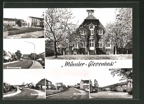 AK Münster-Gievenbeck, Michaelschule, Haus Mariengrund, Haus Rüschhaus & Enschedeweg