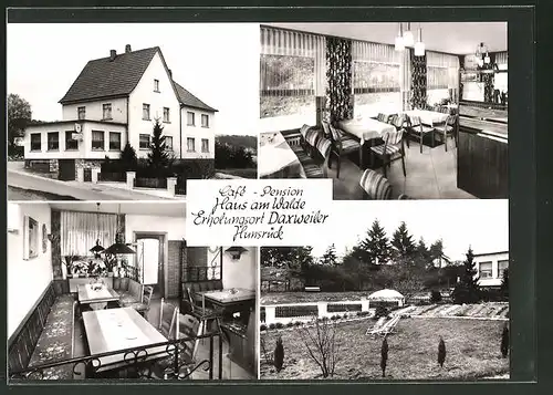 AK Daxweiler i. Hunsrück, Café-Pension "Haus am Walde" mit Garten und Speiseraum