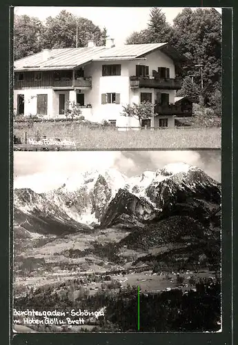 AK Berchtesgaden-Schönau, Panorama mit Hohen Göll, Brett & Haus Falkenstein