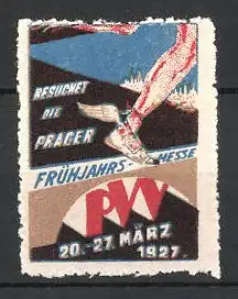 Reklamemarke Prag, Frühjahrs-Messe 1927, Messeloge mit geflügeltem Fuss
