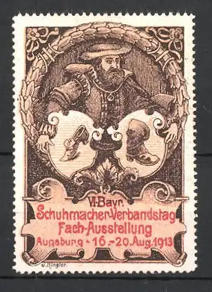 Reklamemarke Augsburg, VI. Bayr. Schuhmacher-Verbandstag-Fachausstellung 1913, Schuhmacher