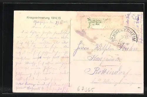 AK Schwegenheim, Kriegserinnerung 1914 / 15